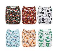 ALVABABY Pack 6pcs Pañales de tela ajustables y lavables de bolsillo + 12 insertos 6DM14-ES