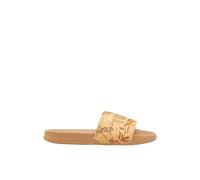 Alviero Martini 1A Prima Classe Chanclas para Mujer Niña Beige Marrón Cuero Mapa Moda Playa (Beige, Sistema de Tallas de Calzado EU, Adulto, Mujer, Numero, Medio, 37), beige, 37 EU