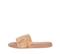 Alviero Martini 1A Prima Classe Chanclas para Mujer Niña Beige Marrón Cuero Mapa Moda Playa (Beige, Sistema de Tallas de Calzado EU, Adulto, Mujer, Numero, Medio, 37), beige, 37 EU