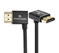 Alvin's Cables Cable HDMI 2.1 8K 8K@60Hz 4K@120Hz Cable en espiral trenzado de alta velocidad para Atomos Ninja, Feelworld, Sony FS5 FS7,BMPCC, Canon C300 C500, ángulo de izquierda a arriba, negro