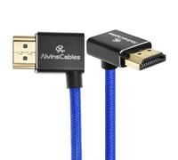 Alvin's Cables Cable HDMI 2.1 8K 8K@60Hz 4K@120Hz Cable espiral trenzado de alta velocidad para Atomos Ninja, Feelworld, Sony FS5 FS7 FX9, BMPCC, Canon C300 C500, ángulo izquierdo a alto, azul