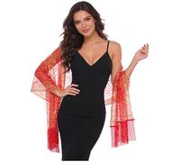 Alvivi Capa Lentejuelas Festiva Mujer Sobre Hombros Transparente Chales Vintage de Los Años 20 Bufandas Pañuelos con Borlas Oro rojo Talla única