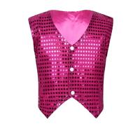 Alvivi Chaleco de Danza Hip Hop para Niños Chaqueta de Lentejuelas sin Manga con Botones Disfraz de Mago para Fiesta Rendimiento Carnaval W Rosa roja 13-14 años