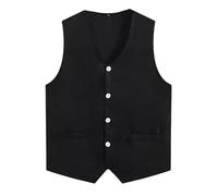 Alvivi Chaleco de Fiesta para Niños Chaleco de Actividad Voluntario Uniforme de Equipo Chaleco de Traje Vestir Chaqueta sin Manga con Botones 5-16 Años A Negro 15-16 años