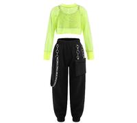 Alvivi Conjunto Chándal de Deportivo para Niñas Conjunto de Danza Urbana Sudadera de Manga Larga con Pantalones Cargos de Hip Hop Street Dance 3-16 Años V Verde Fluorescente 11-12 años
