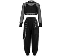 Alvivi Conjunto Chándal de Deportivo para Niñas Conjunto de Danza Urbana Sudadera de Manga Larga con Pantalones Cargos de Hip Hop Street Dance 3-16 Años V Negro 13-14 años