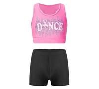 Alvivi Conjunto de Deportiva Gimnasia para Niñas Crop Top sin Manga de Danza y Leggings Cortos de Elásticos Ropa de Entrenamiento Fitness Yoga Correr 5-14 Años B Rosa 11-12 años