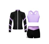 Alvivi Conjunto de Deportivo de Tres Piezas para Niñas Chaqueta de Danza Sudadera con Cremallera y Tanks Top y Leggings Cortos Ropa de Fitness Correr Yoga 5-16 Años Lavanda 11-12 años