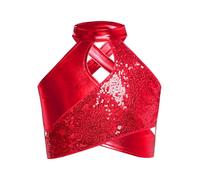 Alvivi Crop Top Niñas de Danza Gimnasia con Lentejuelas Brillantes Camiseta Corta de Danza Urbana de Cuello Haltera para Actuación Rojo 7-8 años