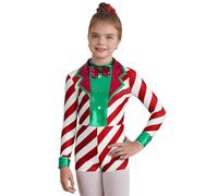 Alvivi Disfraz Bastón de Caramelo para Niña Maillot Gimnasia Rítmica de Elfo Navidad Mono Rayas de Patinaje Disfraz de Baile Carnaval Navideño 5-16 Años Rojo 11-12 años