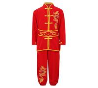 Alvivi Disfraz Chino Tradicional de Wushu Qi Gong Tai Chi Marciales Artes para Niños Uniformes de Artes Marciales con Bordado de Dragón Estampado Chándales Rojo 7-8 años