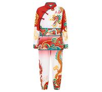 Alvivi Disfraz Chino Tradicional de Wushu Qi Gong Tai Chi Marciales Artes para Niños Uniformes de Artes Marciales con Bordado de Dragón Estampado Chándales Rojo Blanco A 6-8 años