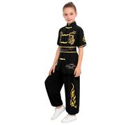 Alvivi Disfraz de Artes Marciales para Niños Uniformes Tradicionales de Tai Chi Ala Chun de Manga Corta con Bordado de Dragón Traje de Kung Fu Wushu Qi Gong Negro 7-8 años