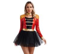 Alvivi Disfraz de Bailarina Circo para Mujer Maillot Lentejuelas de Gimnasia Rítmica con Flecos Vestido Tutú de Majorette Circo Ringmaster para Fiesta Carnaval S-3XL Rojo M