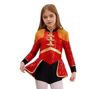 Alvivi Disfraz de Majorette de Tambor para Niñas Maillot Lentejuelas de Baile con Volantes y Borlas Disfraz de Bailarina Circo Ringmaster de Lujo Costumes 5-16 Años Rojo 7-8 años