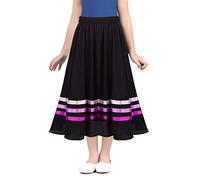 Alvivi Falda Larga de Danza para Niñas Traje de Baile Flamenco Sevillanas Tango Clásica Skirts Maxi Vestido Plisado Rayado Ballet Casual Chicas 6-12 Años Negro&Rosa 12 Años