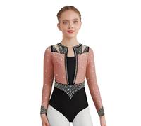 Alvivi Maillot Brillante para Gimnasia Rítmica Niña de Manga Larga Leotardos de Danza Multicolor Maillot Competicion Patinaje Disfraz de Bailarina de Ballet Rosa empolvado 9-10 años