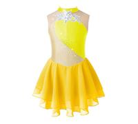 Alvivi Maillot Competicion Patinaje de sin Manga para Niñas Vestidos de Baile Patinaje Artístico Maillot Ballet con Falda Malla de Gimnasia Vestido de Bailarina B Amarillo 5-6 años