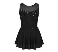 Alvivi Maillot Competicion Patinaje de sin Manga para Niñas Vestidos de Baile Patinaje Artístico Maillot Ballet con Falda Malla de Gimnasia Vestido de Bailarina Negro 5-6 años