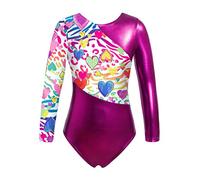Alvivi Maillot de Gimnasia Rítmica para Niña Body Danza de Manga Larga Maillot Brillante de Baile Leotardos Gimnásticos Coloridos Disfraz de Bailarina 5-16 años A Fucsia 3-4 años