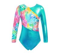 Alvivi Maillot de Gimnasia Rítmica para Niña Body Danza de Manga Larga Maillot Brillante de Baile Leotardos Gimnásticos Coloridos Disfraz de Bailarina 5-16 años Teñido anudado 5-6 años