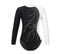 Alvivi Maillot de Gimnasia Rítmica para Niña Body Danza de Manga Larga Maillot Brillante de Baile Leotardos Gimnásticos Coloridos Disfraz de Bailarina 5-16 años Blanco B 11-12 años