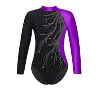 Alvivi Maillot de Gimnasia Rítmica para Niña Body Danza de Manga Larga Maillot Brillante de Baile Leotardos Gimnásticos Coloridos Disfraz de Bailarina 5-16 años Morado B 5-6 años