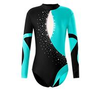 Alvivi Maillot de Gimnasia Rítmica para Niña de Manga Larga con Brillante Leotardos Gimnásticos Body de Danza Ballet Clásico Disfraz de Bailarina 5-16 años C Azul 9-10 años