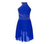 Alvivi Maillot de Patinaje Artístico para Niña sin Mangas Maillot Ballet con Falda Tul Vestido Brillante de Baile Lírico Gimnástico Disfraz de Bailarina Ballet 5-16 Años B Azul Real 9-10 años