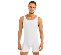 Alvivi Maillot Elástico de Gimnasia Hombre Adulto Body Leotardos Ritmica Danza Ballet sin Mangas Una Pieza Mono Liso Men Unitard Ropa Interior Deporte para Hombre Blanco L