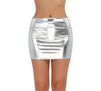 Alvivi Mini Falda Corta Sexy Mujer Charol Falda Recta Cintura Elástica Atractiva Bodycon Talla Grande Lencería Erótica Mujer Plata Talla única