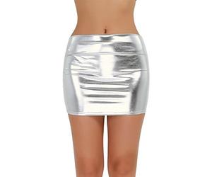 Alvivi Mini Falda Corta Sexy Mujer Charol Falda Recta Cintura Elástica Atractiva Bodycon Talla Grande Lencería Erótica Mujer Plata Talla única