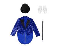 Alvivi Niños Chaqueta Con Sombrero Traje Mago Niño Traje De Director De Circo Chaqueta Formal 6 Años Trajes Y Blazers Para Ceremonia Carnaval Azul 9-10 años