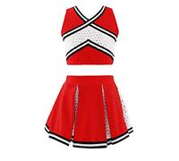 Alvivi Traje de Baile Moderno para Niña Crop Top de Danza y Falda Plisada Vestido de Animadora Uniforme Colegiala Campeona Disfraces Uniforme de Porristas 4-16 Años Rojo 14 años