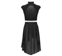 Alvivi Traje de Danza Contemporánea y Lírica para Niña Crop Top con Pedrería Brillante y Falda Tul de Ballet Vestido de Patinaje sobre Hielo Disfraz de Bailarina 5-16 Años Negro 9-10 años