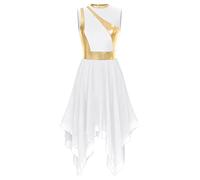 Alvivi Vestido Brillante de Danza para Mujer Maillot sin Manga con Falda Tul Irregular Vestido Baile de Salón Tango Dancewear S-3XL S Blanco XXL
