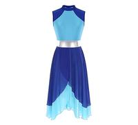 Alvivi Vestido Brillante de Danza para Mujer Maillot sin Manga con Falda Tul Irregular Vestido Baile de Salón Tango Dancewear S-3XL T Azul M