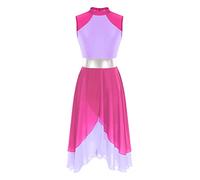 Alvivi Vestido Brillante de Danza para Mujer Maillot sin Manga con Falda Tul Irregular Vestido Baile de Salón Tango Dancewear S-3XL T Rosa y Morado M
