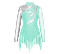 Alvivi Vestido Brillante de Danza para Niña Manga Larga Maillot con Falda Ballet Tul Vestido de Patinaje Artístico Disfraz de Bailarina Competición 5-16 Años Azul Verde B 13-14 años