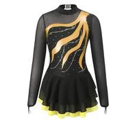 Alvivi Vestido Brillante de Danza para Niña Manga Larga Maillot con Falda Ballet Tul Vestido de Patinaje Artístico Disfraz de Bailarina Competición 5-16 Años P Amarillo 7-8 años