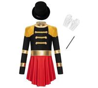 Alvivi Vestido Danza de Manga Larga Niña Disfraz Mago de Circo con Sombrero de Copa Guantes Blancos y Varita Mágica Disfraz Majorette de Banda 5-16 Años Negro 13-14 años