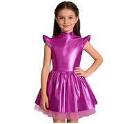 Alvivi Vestido de Alien de Brillante Metálico para Niña con Mangas Volantes Vestido Tutu de Fiesta Disfraz Soldado del Espacio Espacial Marciano Rosa Caliente 9-10 años