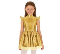 Alvivi Vestido de Alien de Brillante Metálico para Niña con Mangas Volantes Vestido Tutu de Fiesta Disfraz Soldado del Espacio Espacial Marciano Dorado 11-12 años