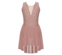 Alvivi Vestido de Patinaje sobre Hielo sin Mangas para Niña Maillot con Falda Ballet Tul Vestido de Ballet Lírico Disfraz de Bailarina 5-16 Años Rosa empolvado 13-14 años