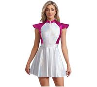 Alvivi Vestido de Purpurina Espacial Futurista para Mujer Vestido Brillante de Sexy con Mangas Voladoras Vestido Metálico de Fiesta Festival Musical Clubwear Carnaval S-4XL