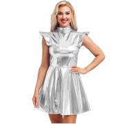 Alvivi Vestido de Purpurina Espacial Futurista para Mujer Vestido Brillante de Sexy con Mangas Voladoras Vestido Metálico de Fiesta Festival Musical Clubwear Carnaval S-4XL