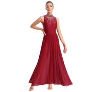 Alvivi Vestido Largo de Danza Contemporánea y Lírica para Mujer Vestido de Tul Gasa Flotante con Pedrería Brillante Body de Gimnasia Disfraz de Danza Actuación S-XL borgoña XL