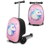 ALVOD Maleta 2 en 1 para patinete, plegable y ligera, para niños, con rueda de luz LED, Rosado/Verde, 11.8*13.2*20.7 inches