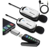 Alvoxcon Micrófono Inalámbrico Lavalier UHF para iPhone, PC y Mac, USB Plug & Play con 2 Micro de Solapa, Sonido Profesional para Grabación, Podcast, Youtube, Zoom, Vlog y Streaming
