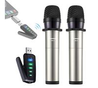 Alvoxcon Micrófono Inalámbrico USB para iPhone y PC - Doble Mic Recargable UHF de Mano, Compatible con Android, MacBook, Laptop, Altavoces PA - Ideal para Conferencias, Streaming, Podcast y Grabación